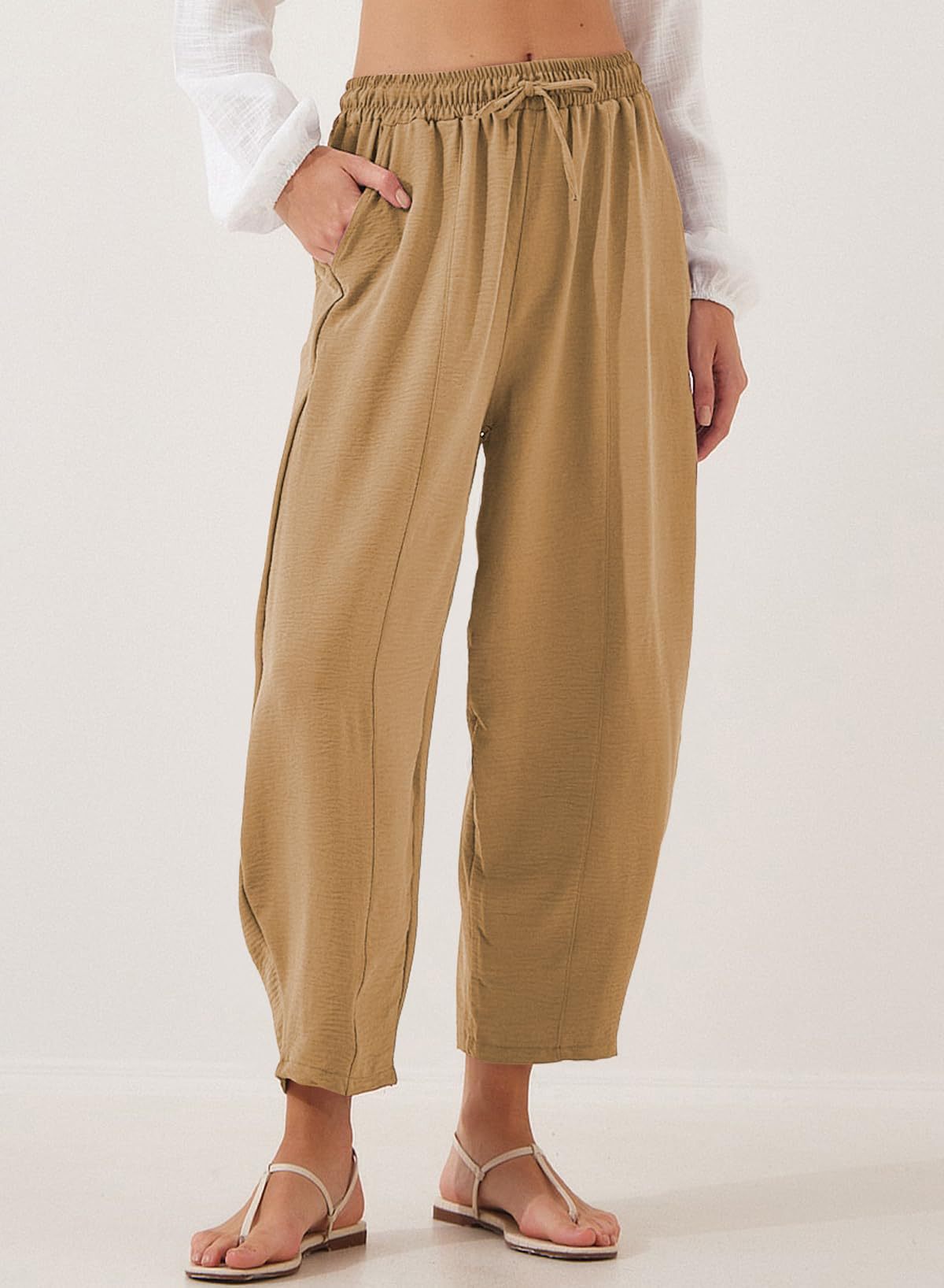Women's High Waist Loose Vacation Drawstring Pocket Casual Pants