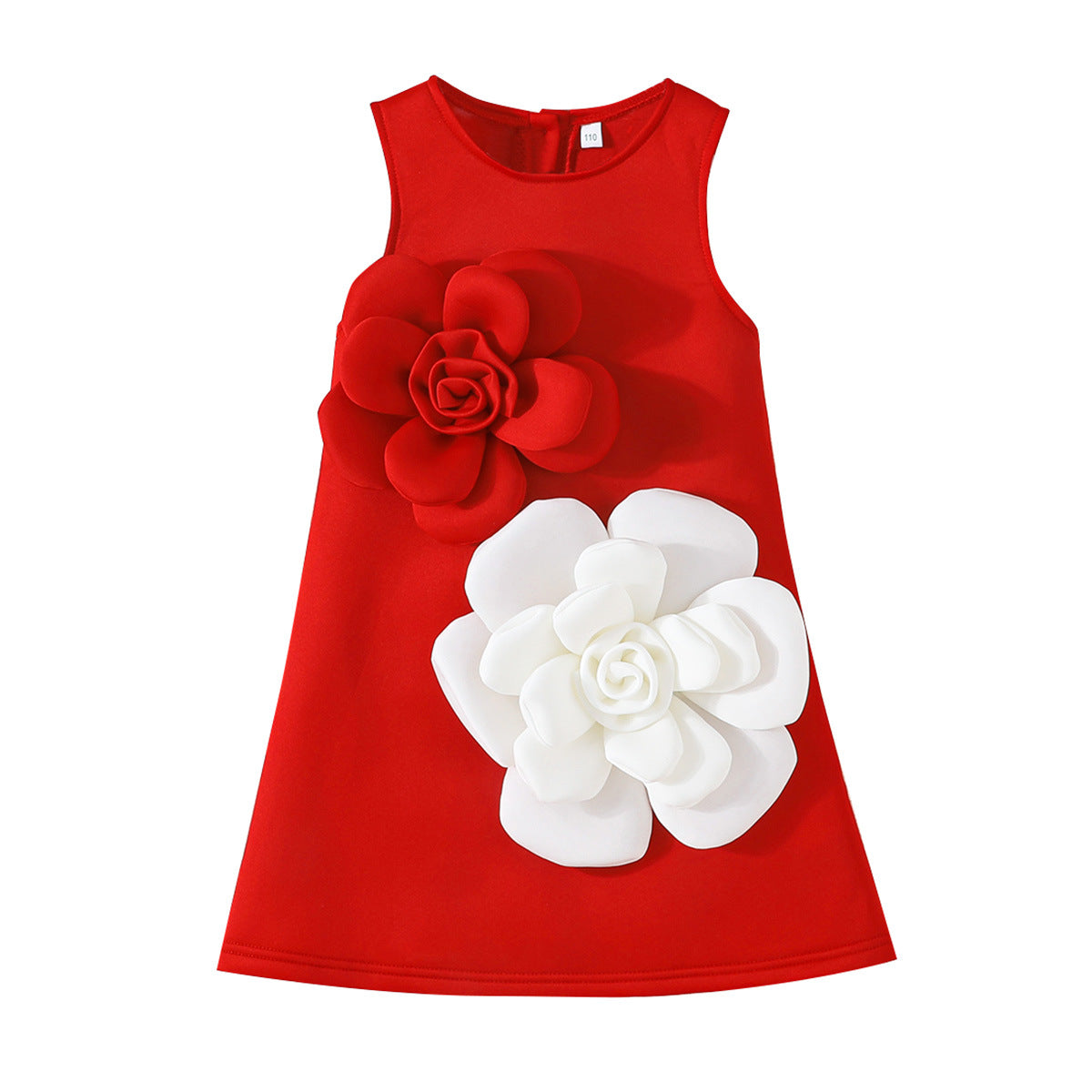 Light Luxury Three-dimensional Red White Flower Vest Children's Dress