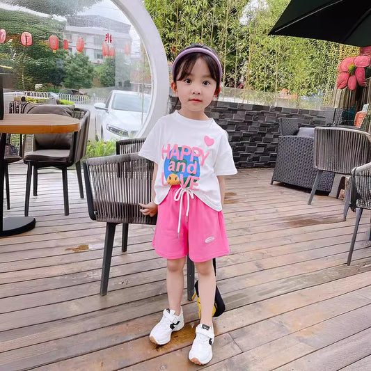 Children's Sleeve Sports Set Summer Casual Letter Printed T-shirt Shorts Two-piece Children's Suit