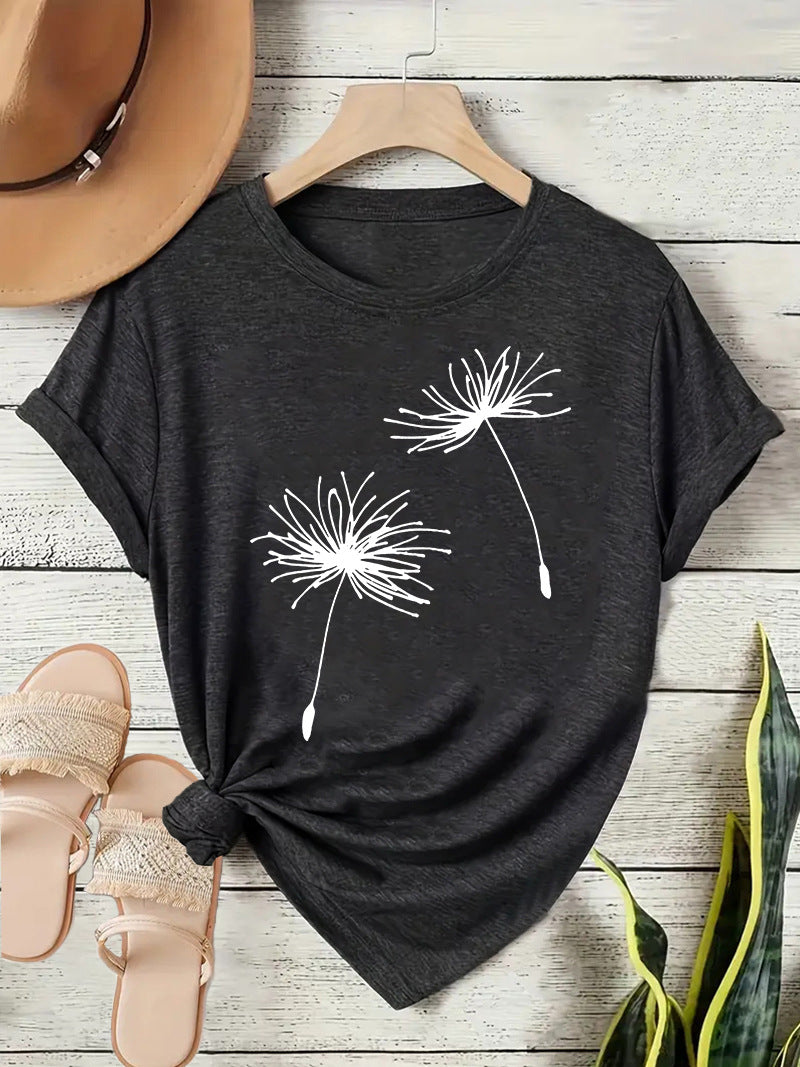 Women's Dandelion Casual Temperament Wild Round Neck Sleeve Shorts