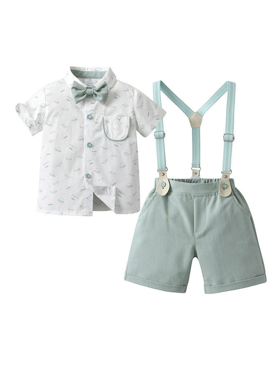 Children's Clothing Summer Short-sleeved Suspender Pants Three-piece Children's Suit