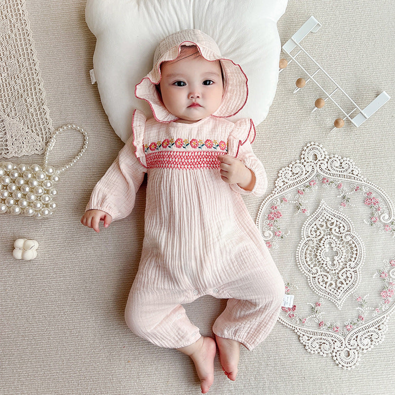 Children's Clothing Jumpsuit Flower Embroidery Pure Cotton Jumpsuit, Climbing Suit