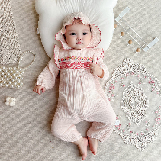 Children's Clothing Jumpsuit Flower Embroidery Pure Cotton Jumpsuit, Climbing Suit