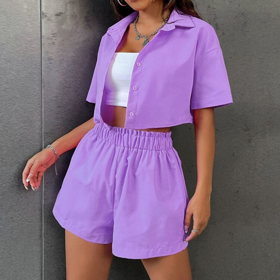 Two-piece Solid Color Single-breasted Sleeve Lapel Fashion Casual Suit
