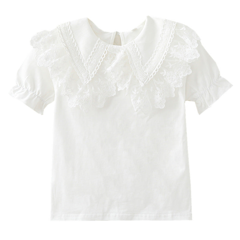 Short-sleeved Summer Thin Western Style Cotton Col Claudine Top Children's T-shirt