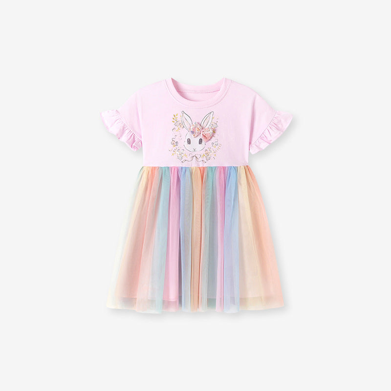 Children's Mesh Princess Cute Cartoon Short Sleeve Children's Dress