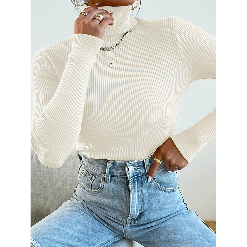 Women's Solid Color Bottoming Shirt Turtleneck Pullover Women's T-shirt