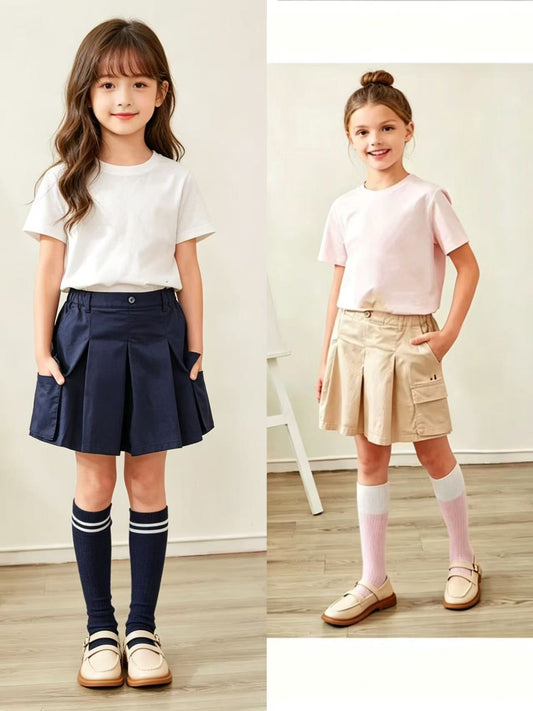 Children's Summer Medium Large Vitality Pleated Versatile Shorts Culottes College Style Children's Pants