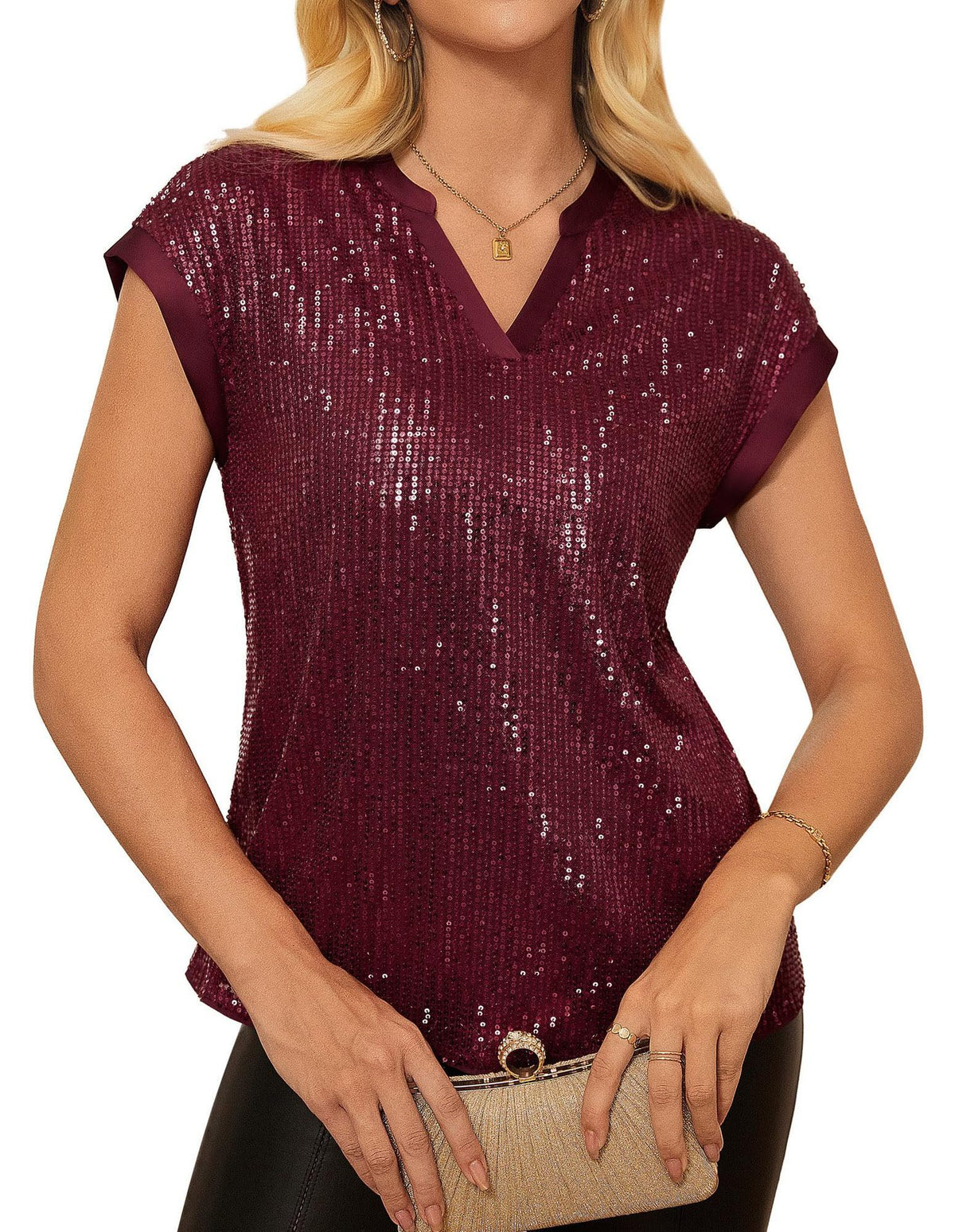Unique Women's Fashionable Sequins Sleeve Party Lace Shirt, Chiffon Shirt