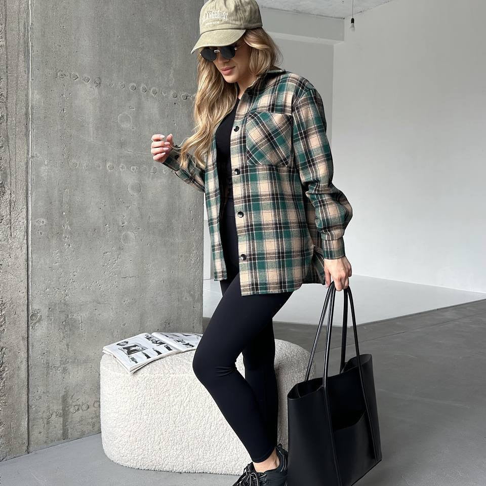 Women's Shirt Fashionable Plaid Mid-length Casual Temperament Tops