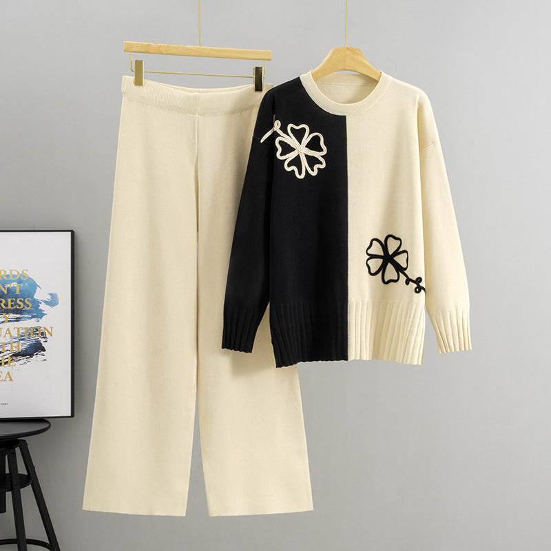 Women's Elegant Knitting Autumn Crew Neck Embroidered Sweaters