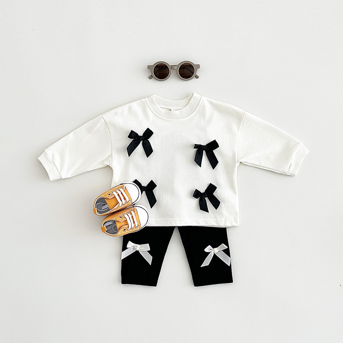 Children's Bow Two-piece High Elastic Knitting Korean Sweet Children's Suit