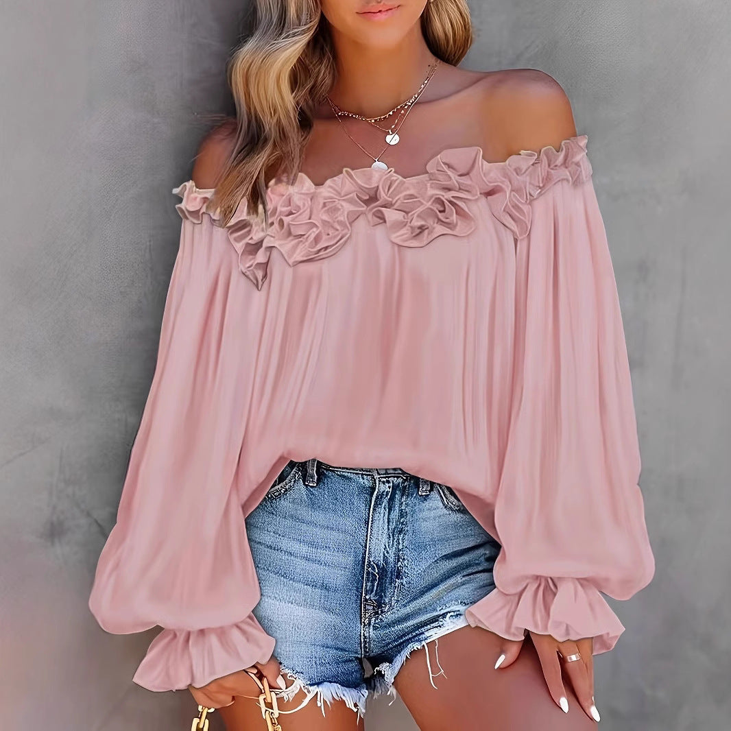 Women's Elegant Style Casual Long Sleeve Ruffle Shirt Loose Women's T-shirt