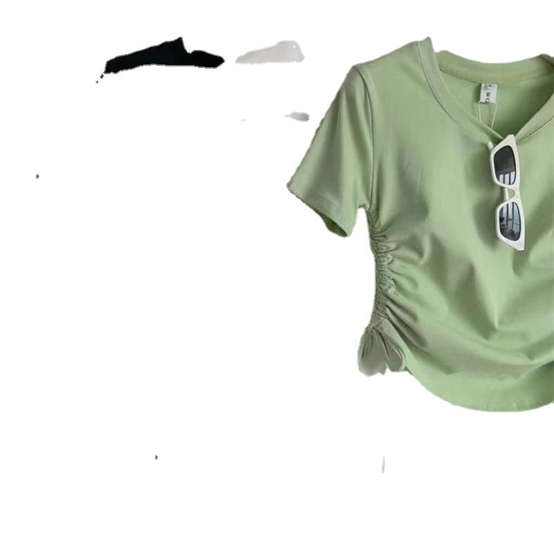 Summer Korean Style Drawstring Solid Color Children's T-shirt