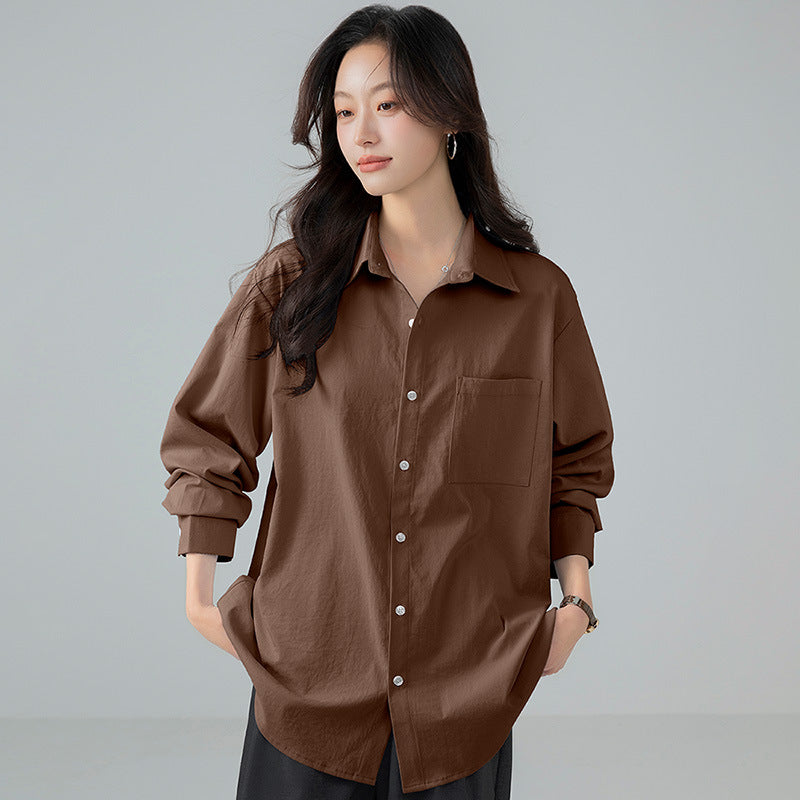 Women's Korean Style Loose Shirt Long Sleeve Pure Blouse