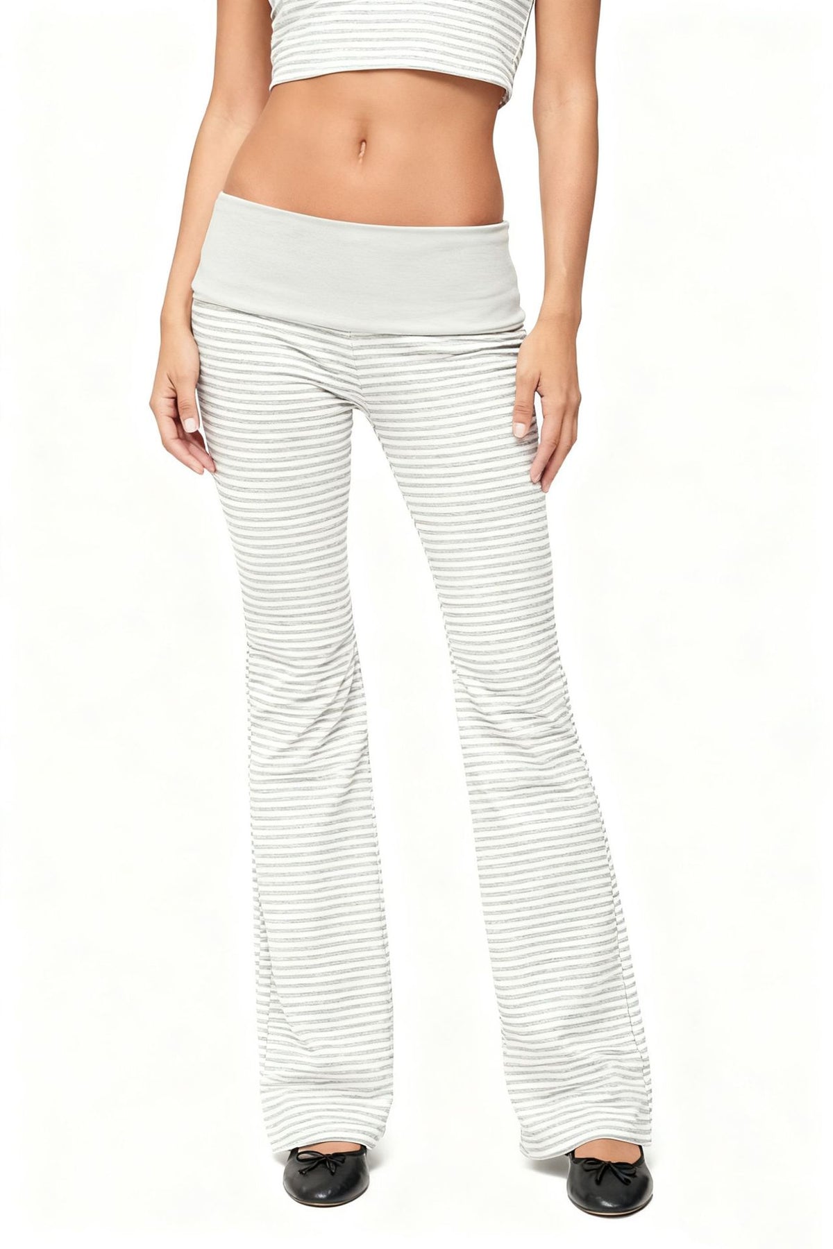 Women's Hot Low Waist Trousers Home Mixed Color Stripe Wide Casual Pants