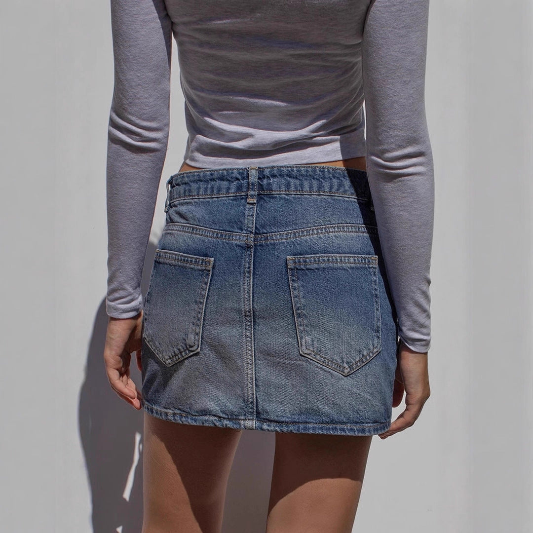 Trendy Women's Casual Stretch Washed Denim Skirts