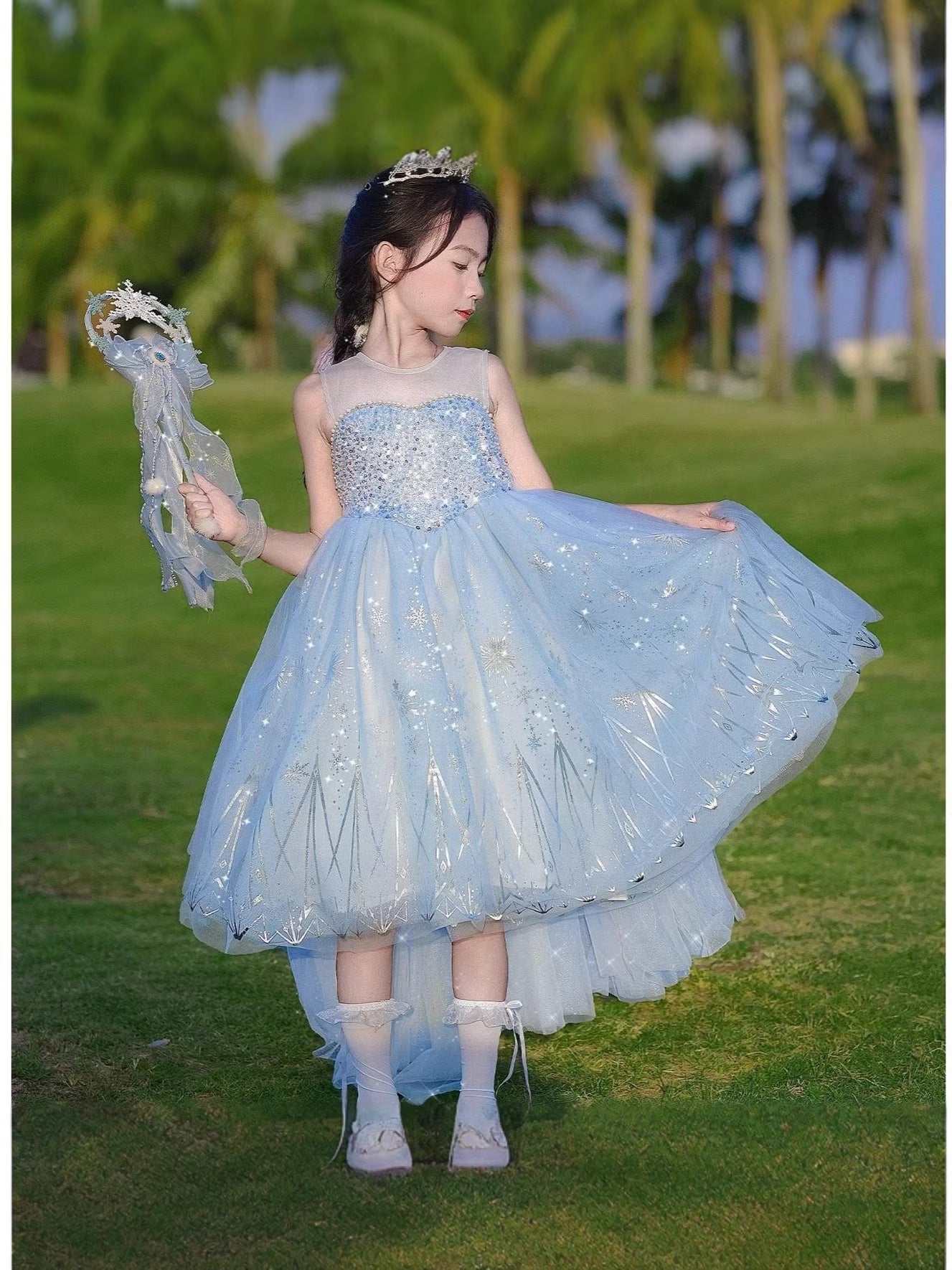 Children's Frozen Princess Sleeveless With Tail Tulle Skirt Birthday Children's Dress