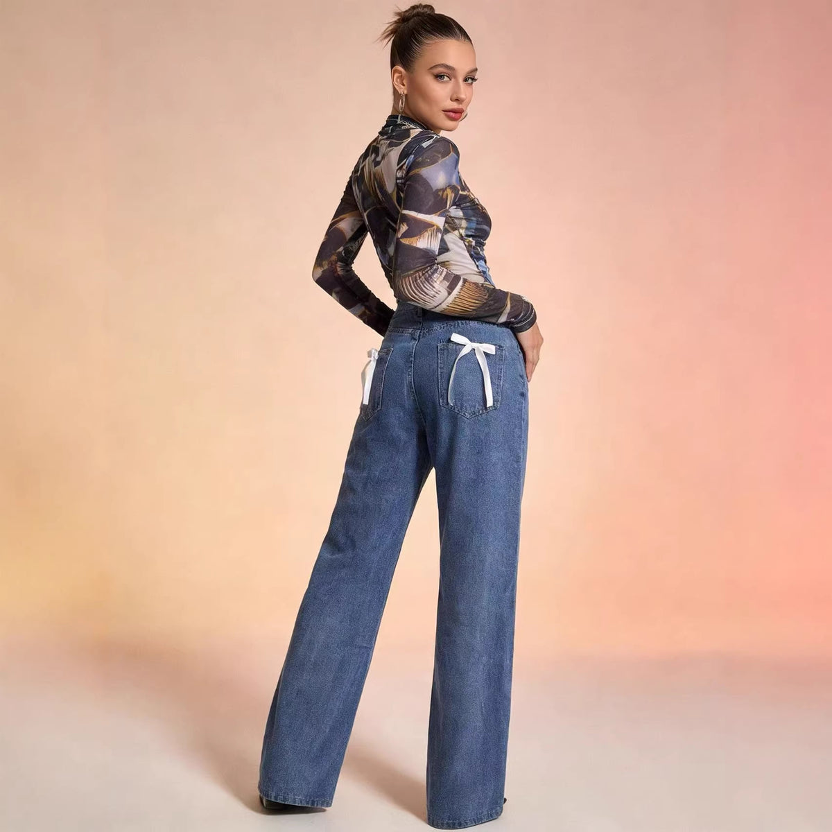 Women's Wide Leg Bow Overalls With Belt Loose-fitting Pants