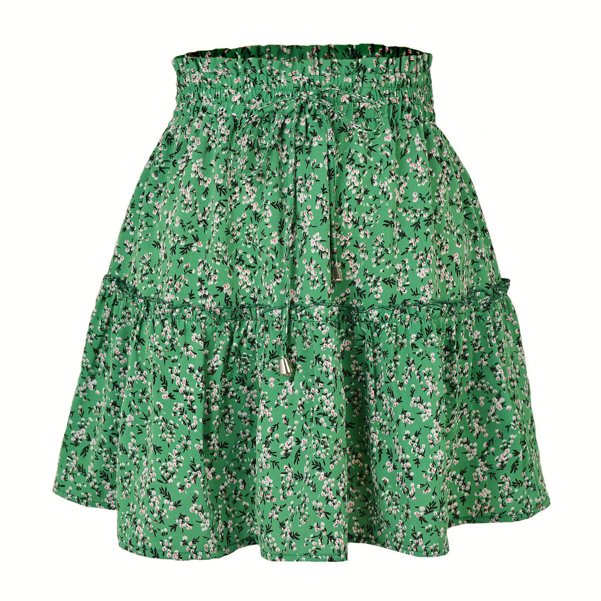 Women's Summer High Waist Ruffles Floral A- Line Skirt