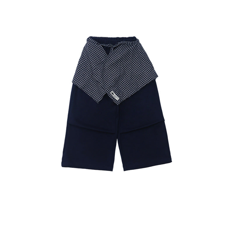 Children's Broken Size Fold Mountain Clothing Plaid Fart Curtain Trousers Two-piece Children's Pants