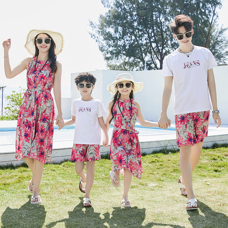 Of Three Or Four Beach Seaside Mother Daughter Mid-length Parent-child Outfit