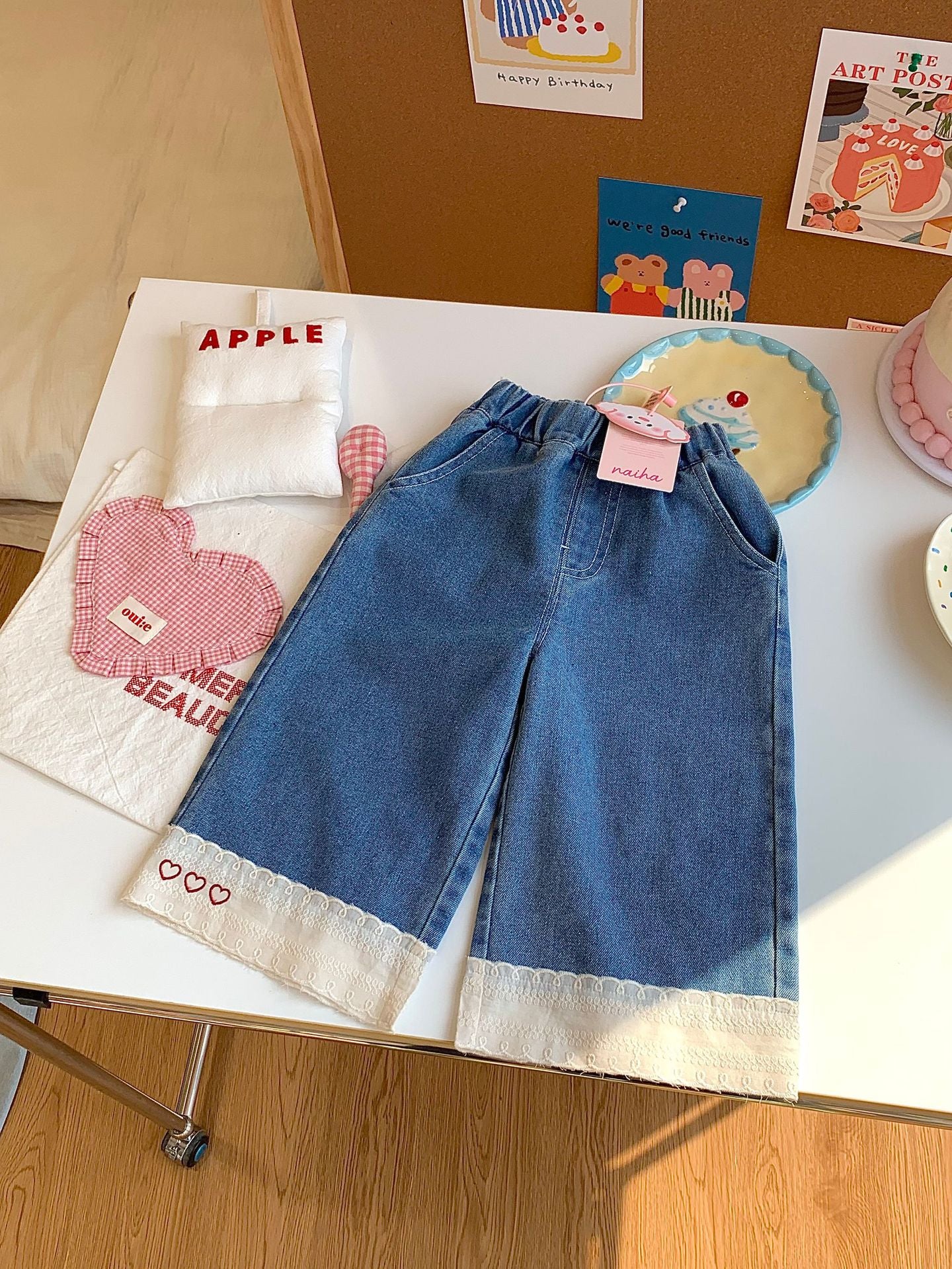 Children's Summer Jeans Western Style Lace Patchwork Easy Matching Children's Pants