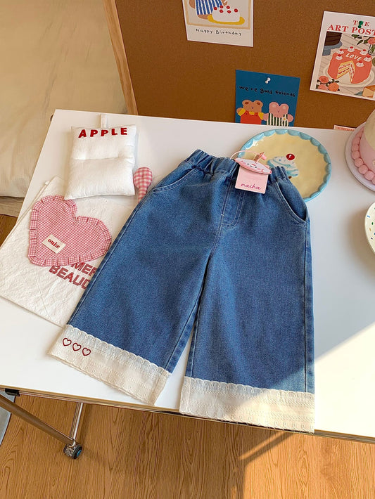 Children's Summer Jeans Western Style Lace Patchwork Easy Matching Children's Pants