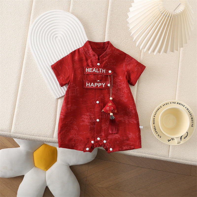 Children's Romper Summer Red Chinese Style Festive Dress Jumpsuit, Climbing Suit