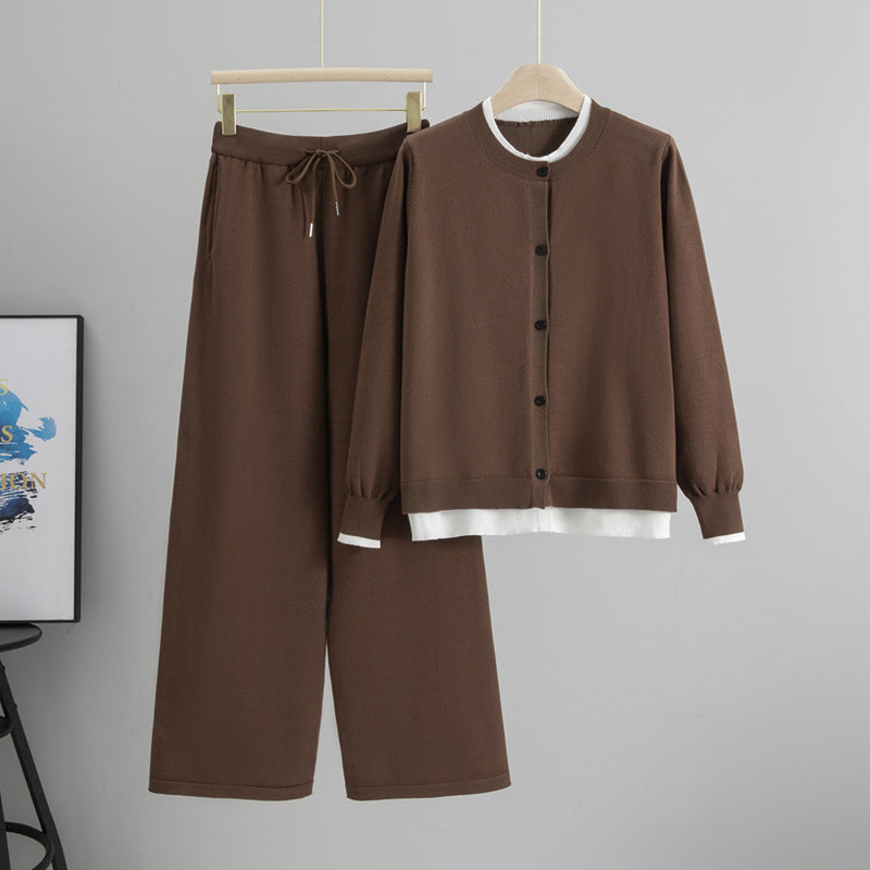 Women's Idle Style High Waist Knit Two-piece Fashion Casual Suit