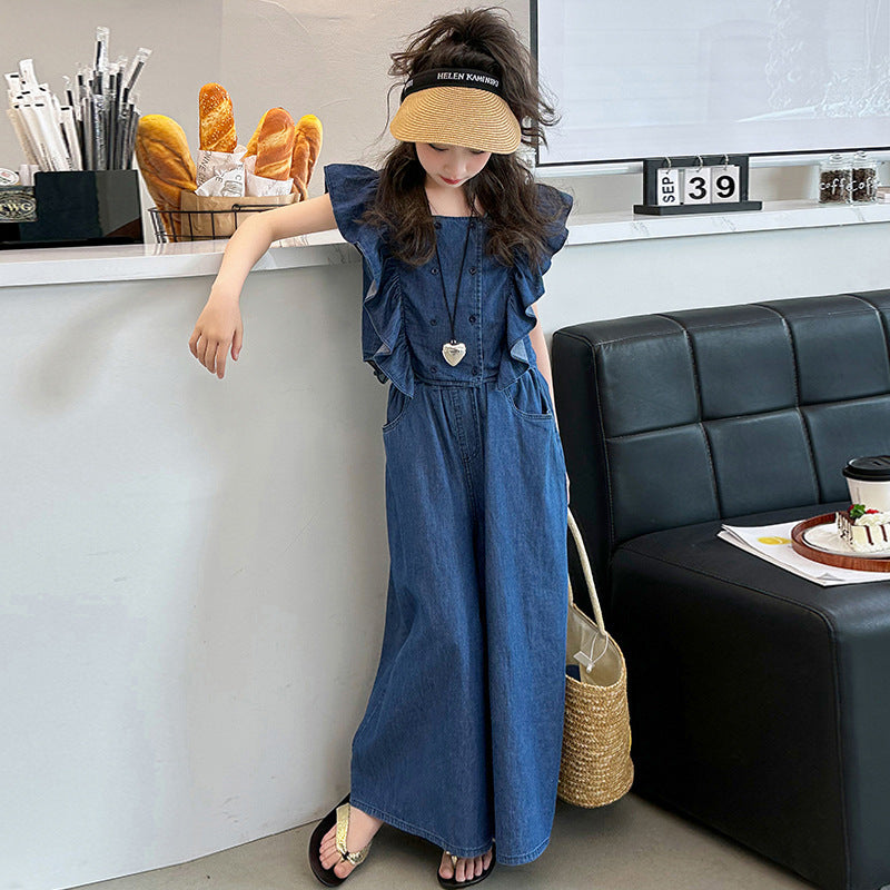 Sleeve Summer Clothes Middle Big Thin Type Jeans Two-piece Children's Suit