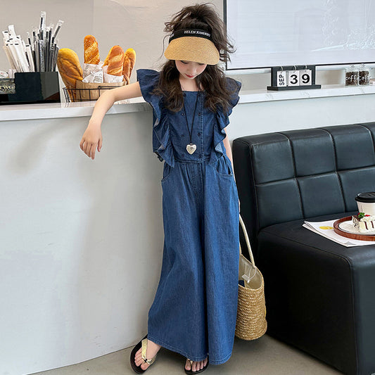 Sleeve Summer Clothes Middle Big Thin Type Jeans Two-piece Children's Suit