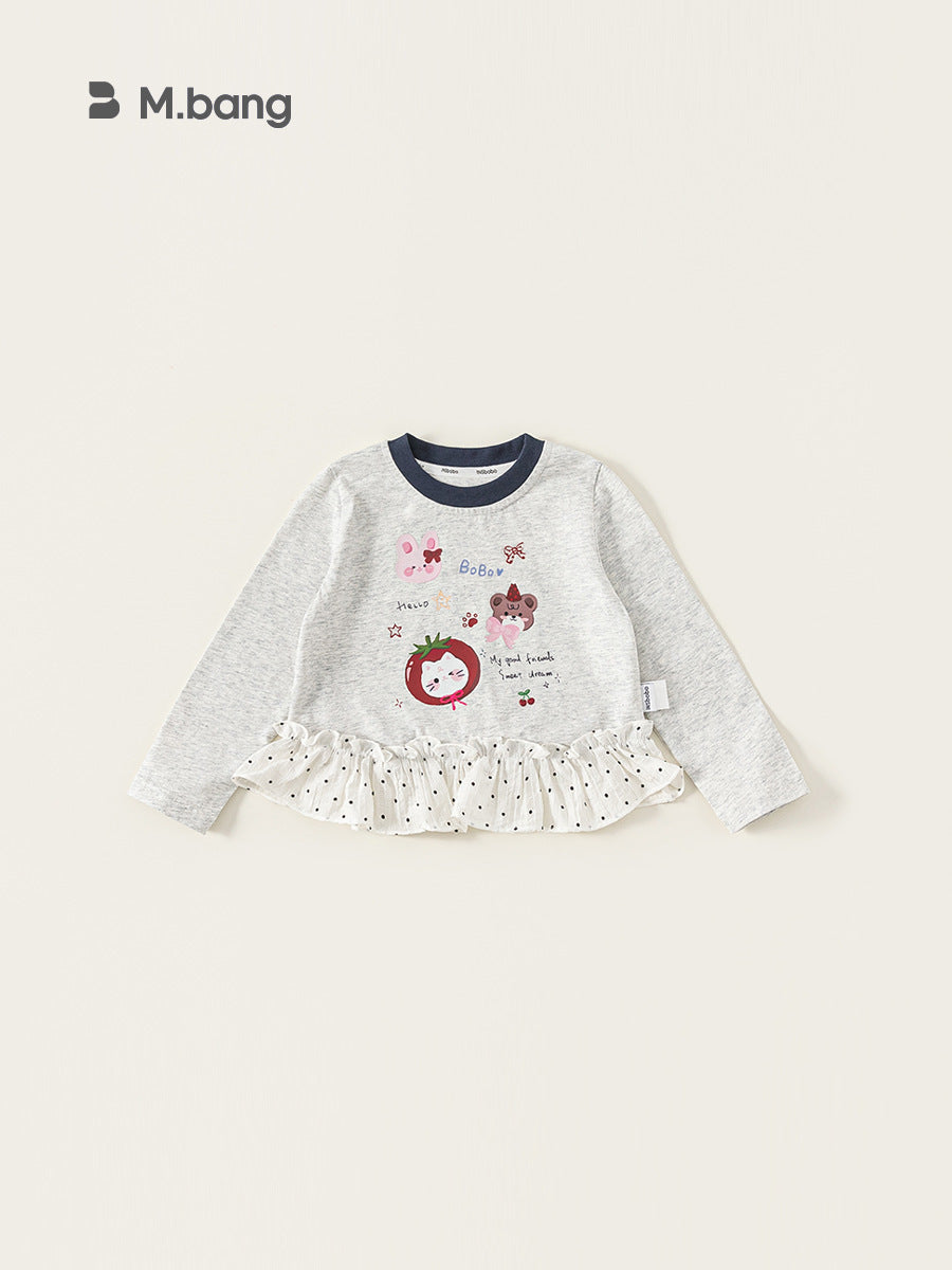 Children's Long Sleeve Cute Cartoon Lace Patchwork Top Korean Style Bottoming Children's T-shirt