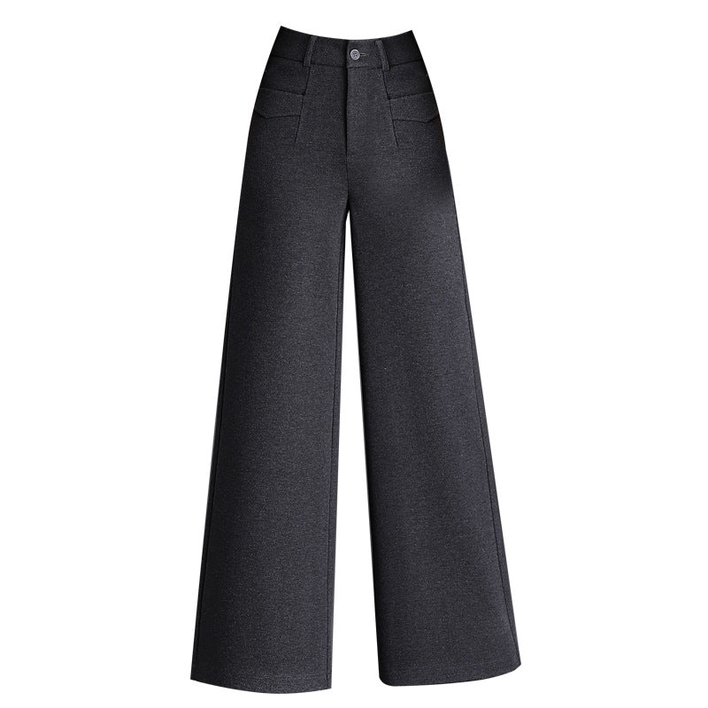 Women's Hiding Woolen Fleece-lined High Waist Slimming Loose Straight Pants