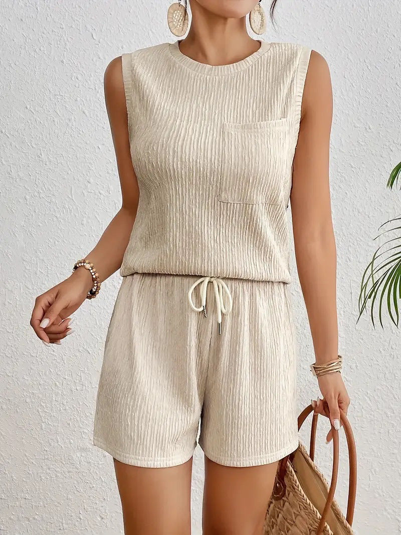 Summer Round Neck Sleeveless Solid Color Suits