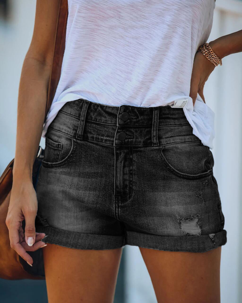 Women's Fashion Ripped Curling Elastic High Waist Denim Women's Jeans