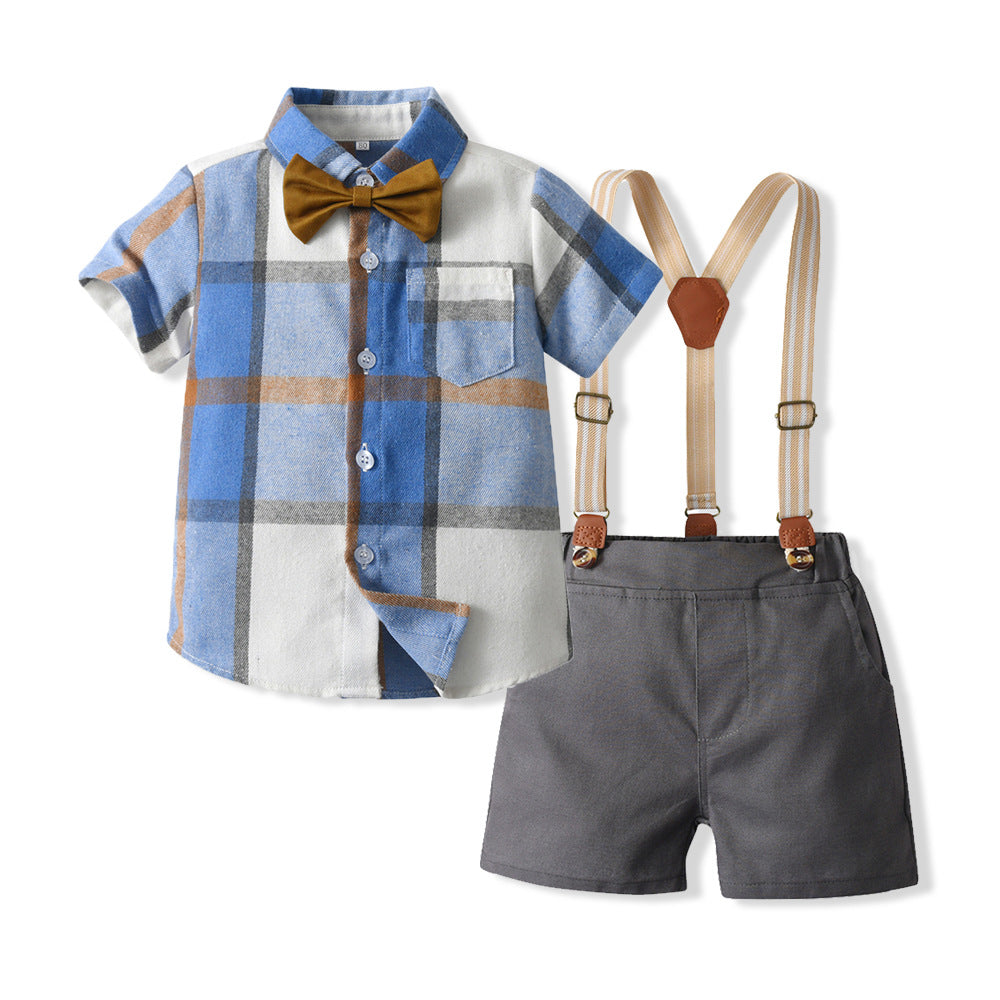 Children's Clothing Boys Summer Plaid Casual Siblings Children's Suit