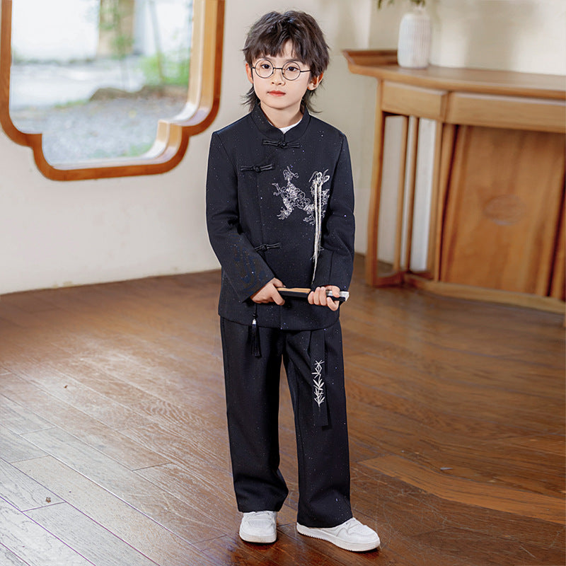 Children's Chinese Style Tang Costume National Stand Collar Embroidery Host Recitation Children's Suit