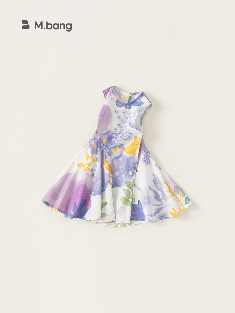 Children's Clothing Skirts Summer Sleeveless Little Western Style Purple Flower Vest Children's Dress