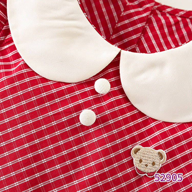 Children's Cute Simple Red Plaid Preppy Style Children's Dress