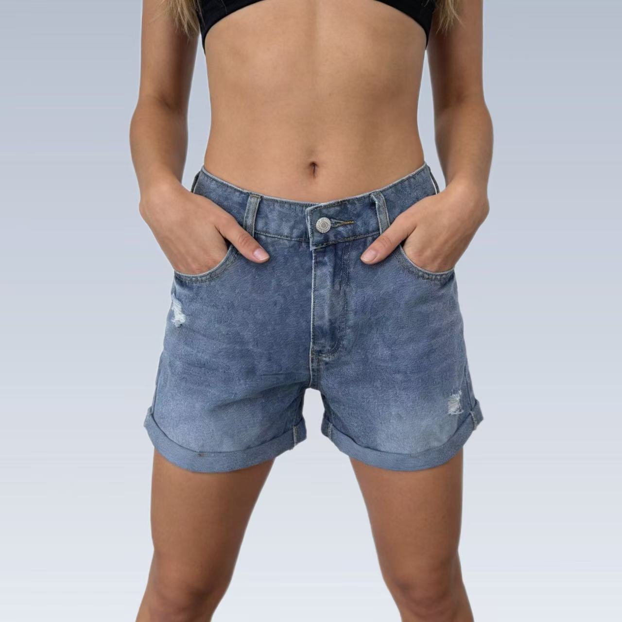 Women's High Waist Retro Worn-out Flanging Distressed Denim Summer Sexy Pants