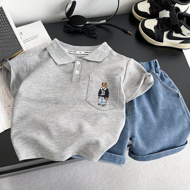 Children's Clothing Casual Cotton Shirt Lapel Short Sleeve Children's Suit