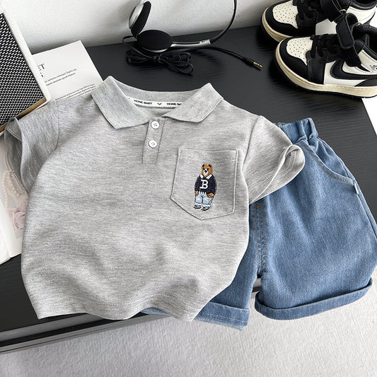 Children's Clothing Casual Cotton Shirt Lapel Short Sleeve Children's Suit