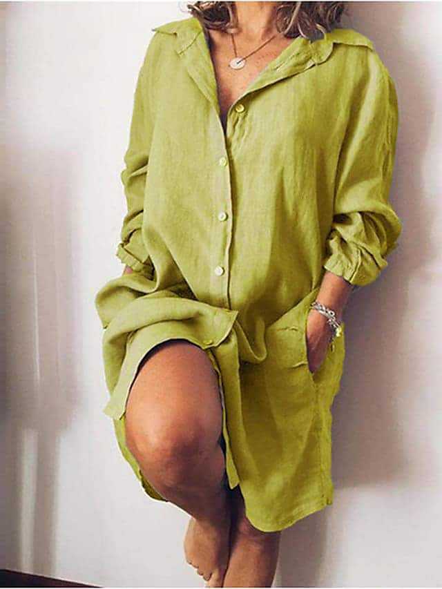 Women's Mid-length Long Sleeve Solid Color Single-breasted Blouse