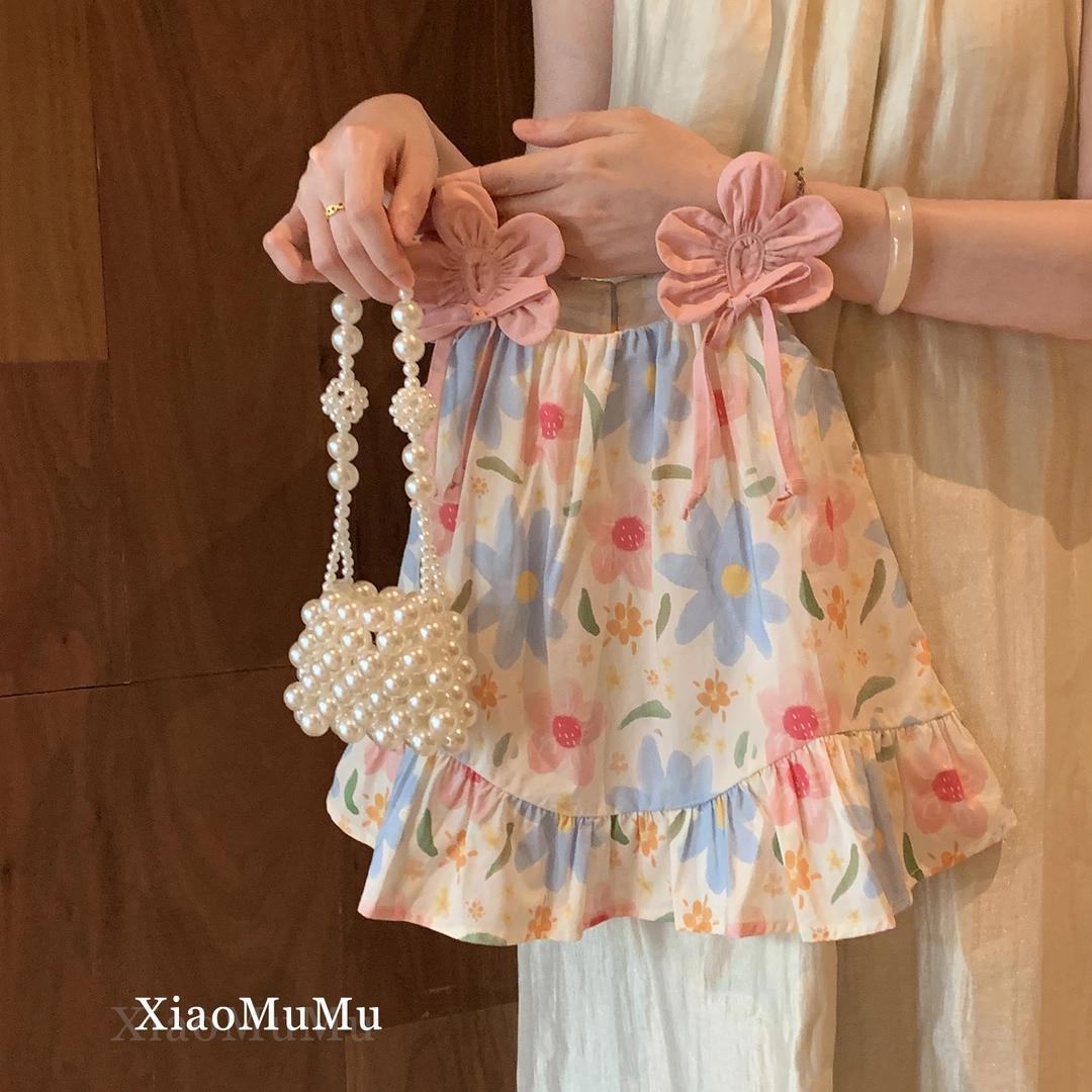 Summer Holiday Vest Dress Fashionable Floral Children's Suit