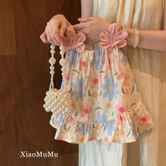 Summer Holiday Vest Dress Fashionable Floral Children's Suit