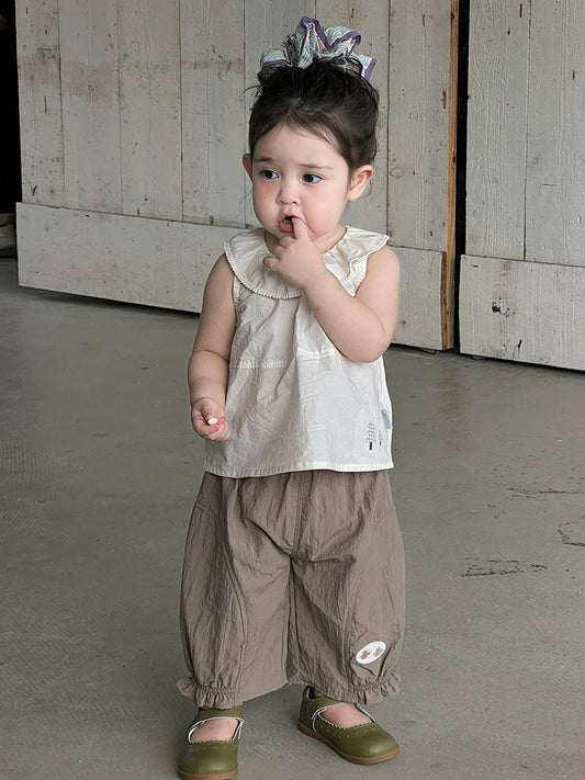 Collar Solid Color Sleeveless Outer Wear Children's T-shirt