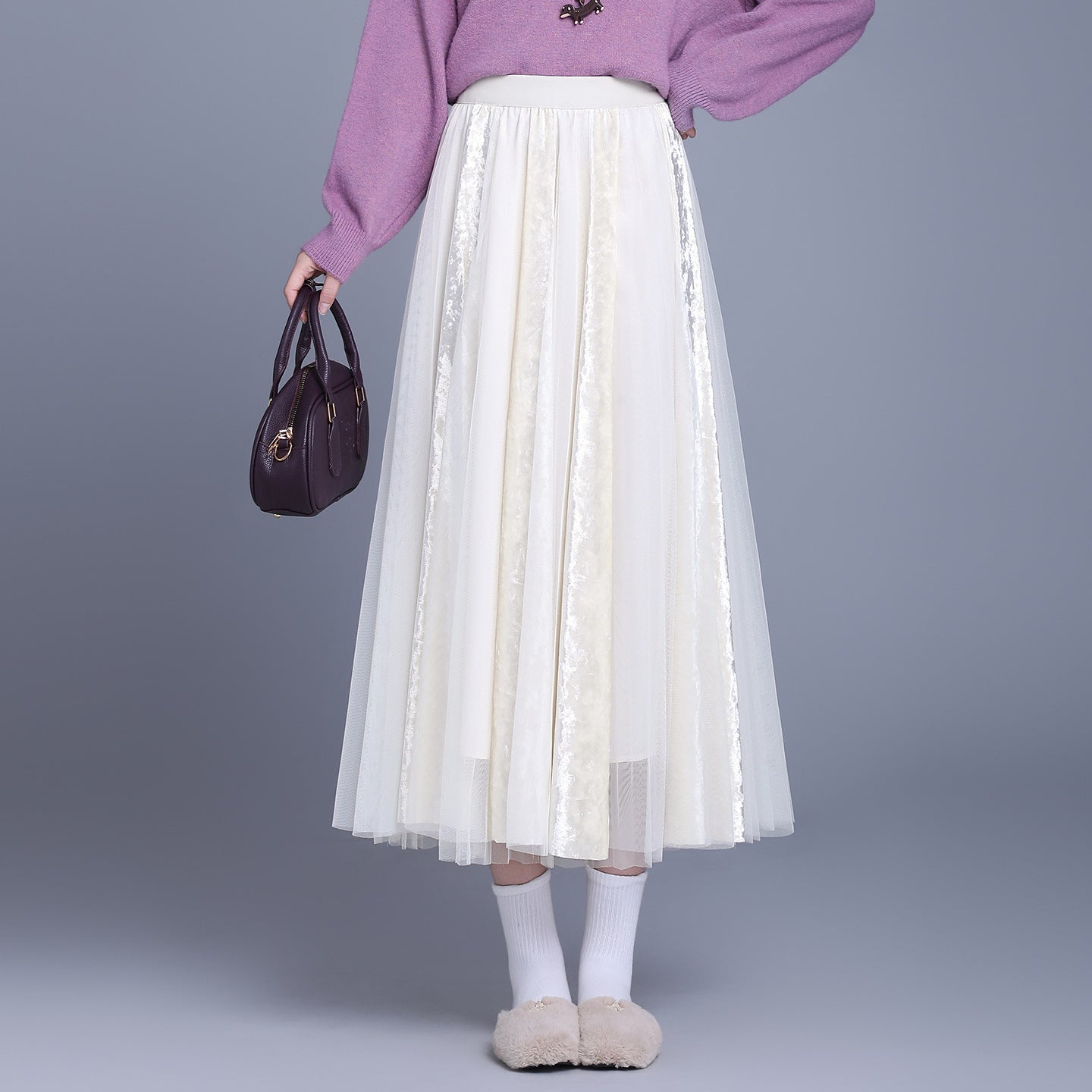 Women's Young Elegant Veet Mesh Patchwork Autumn Skirts