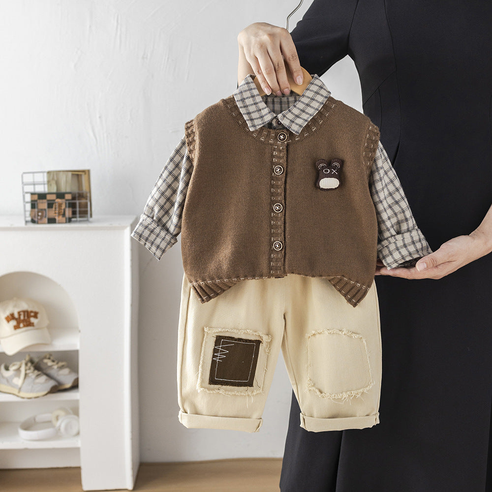 Children's Clothing Sweater Vest Cardigan Three-piece Fashion Children's Suit