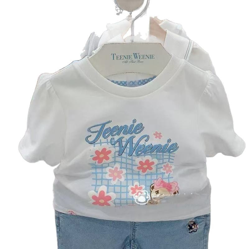 Style Little Bear Flower Print Pure Soft Moisture Absorption Breathable Children's T-shirt